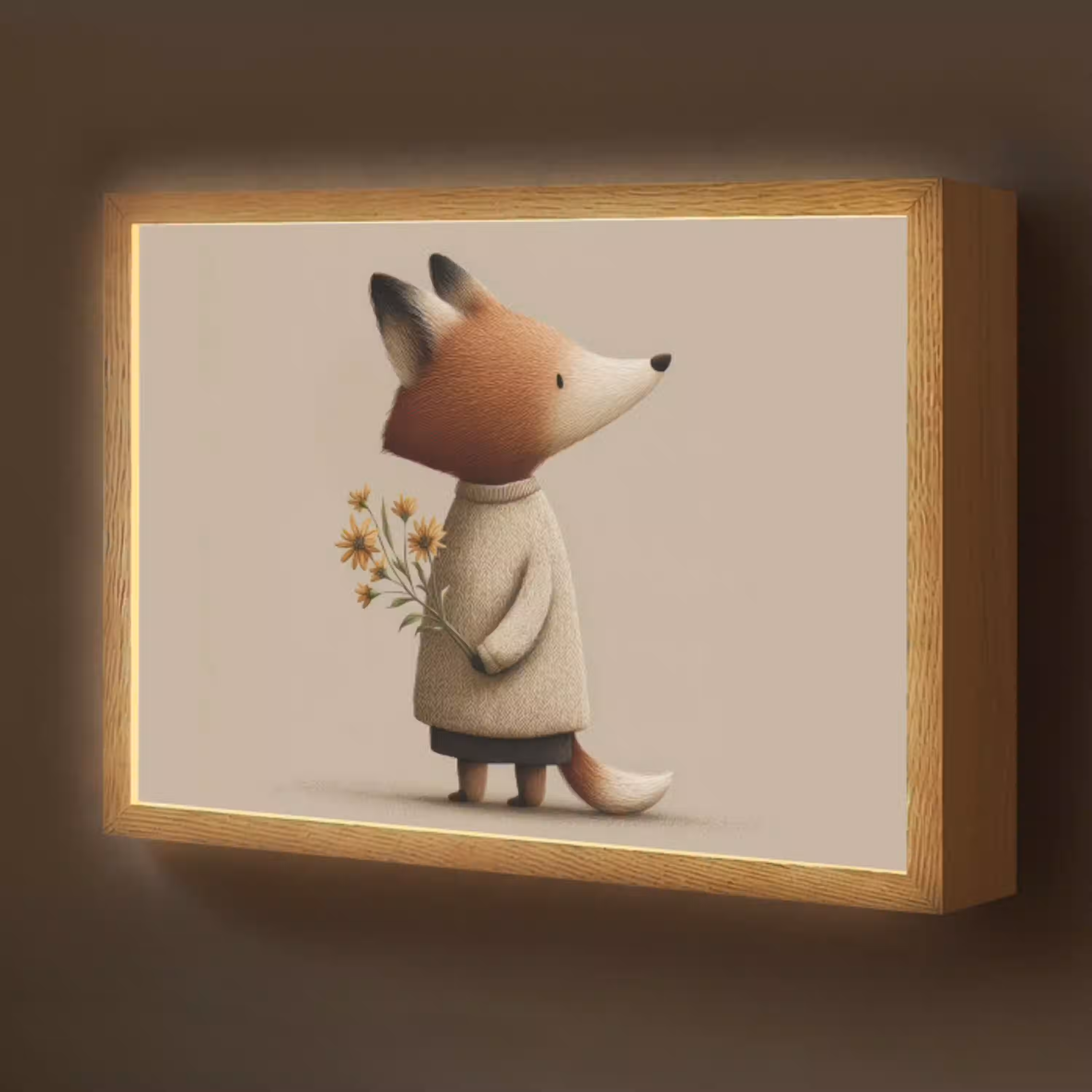 Vos - Gele bloemen - Minimalistisch Light Box met batterij (Wandlamp kind) middel -z3d_website
