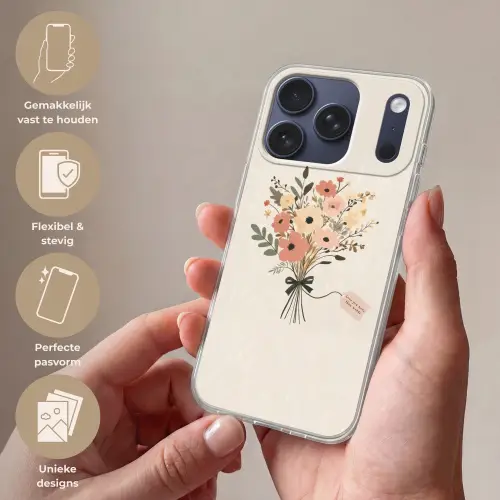 Bloemen - Quote - Beige - Lint Telefoonhoesje iPhone 17 Pro klein -sfeer3_NL