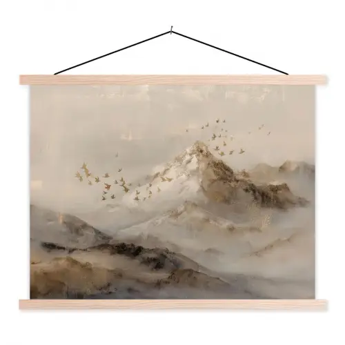 Berglandschap - Mist  - Penseelstreken textielposter latten blank klein -3d