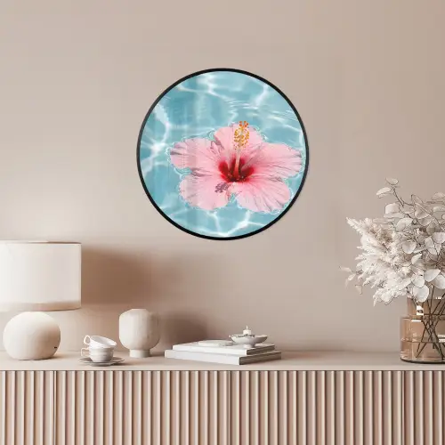 Hibiscus - Water - Roze Fotolijst rond zonder passe partout klein -sfeer3