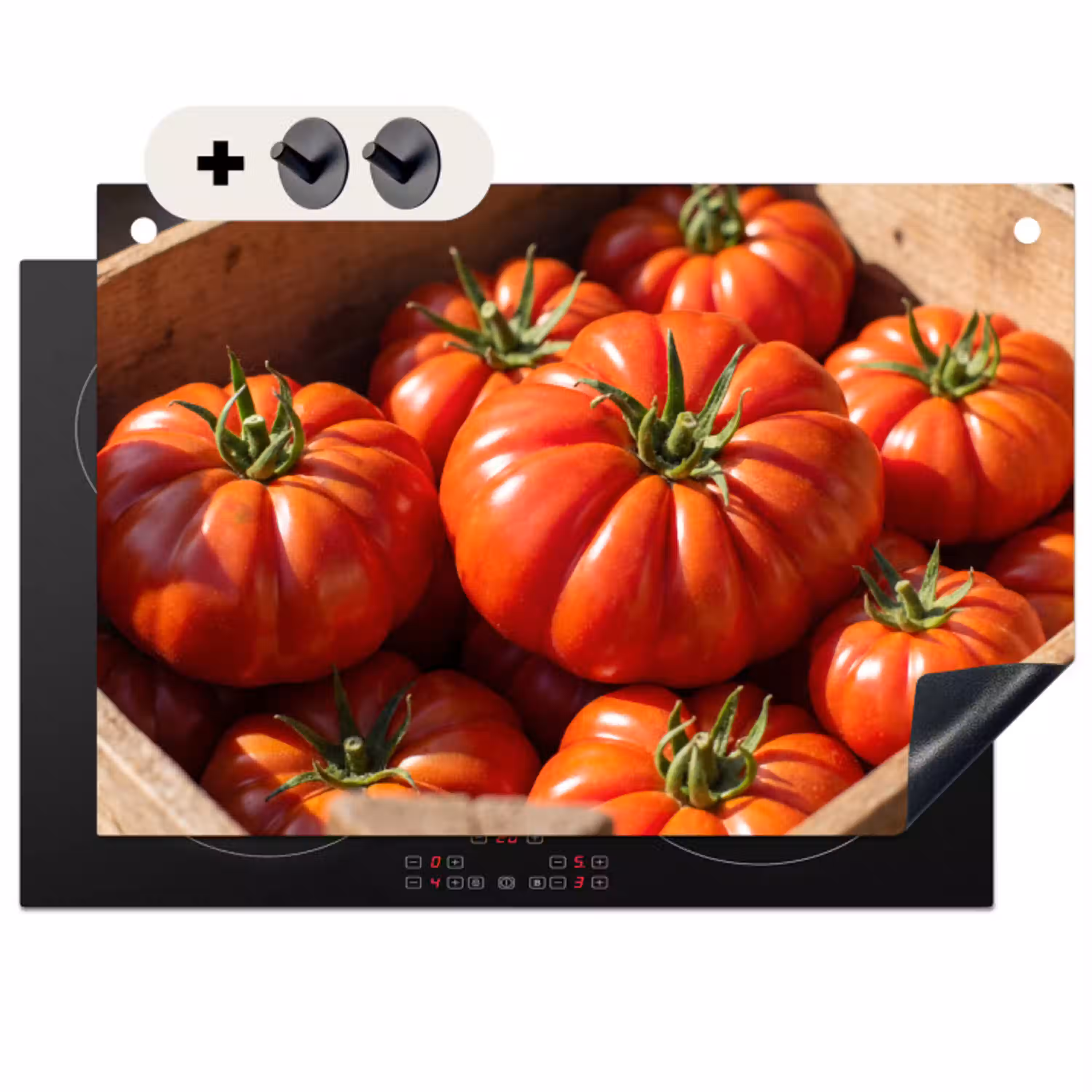 Tomaat - Houten - Kist Inductie beschemer met haakjes klein -3d