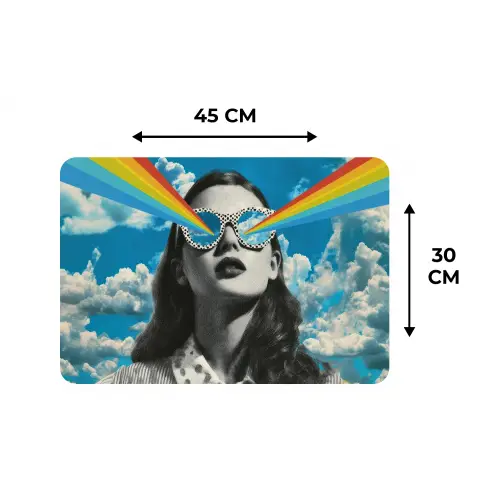 Vrouw - Bril - Regenboog - Wolken Placemat vinyl groot -specs
