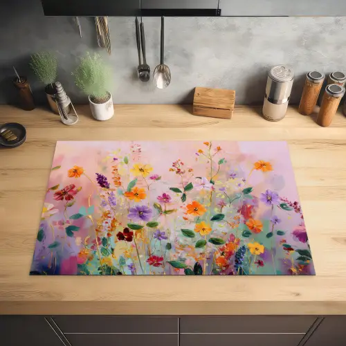 Schilderij - Bloemen - Abstract - Kleurrijk Inductie beschermer vinyl 3mm klein -sfeer5