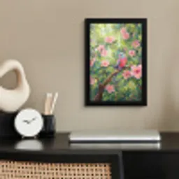 Papagaai - Hibiscusbloemen - Kleurrijk fotolijst zwart zonder passe partout klein -sfeer1