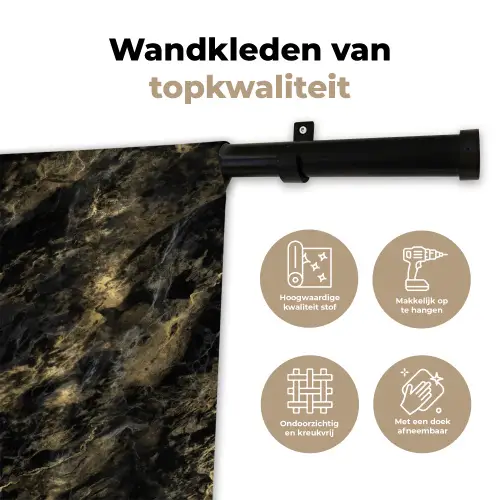 Marmer - Zwart - Goud Wandkleed katoen klein 269 -sfeer2