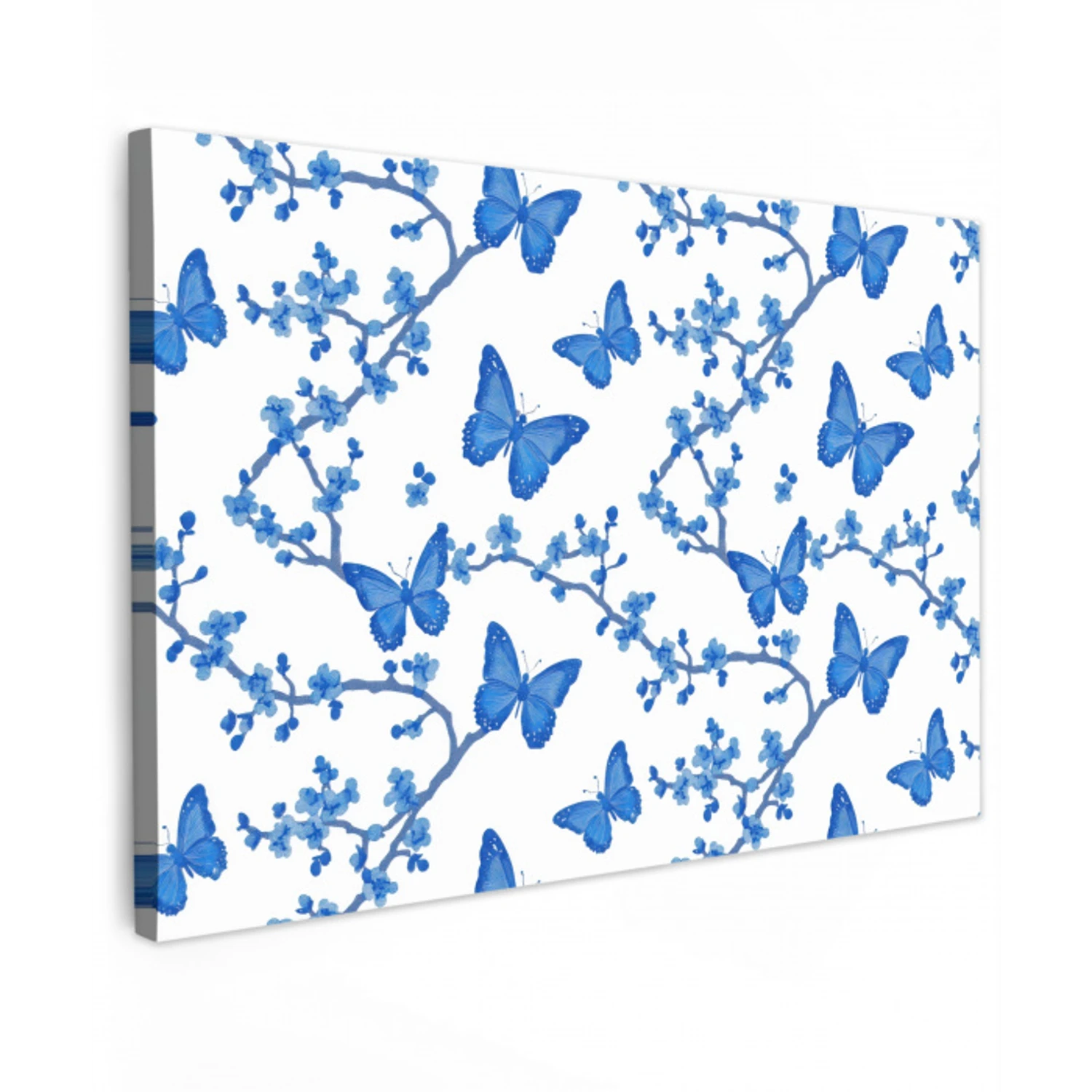 Vlinder - Bloemen - Blauw canvas 2cm klein 34 -z3d