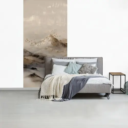 Berglandschap - Mist  - Penseelstreken fotobehang vinyl groot -slaapkamer