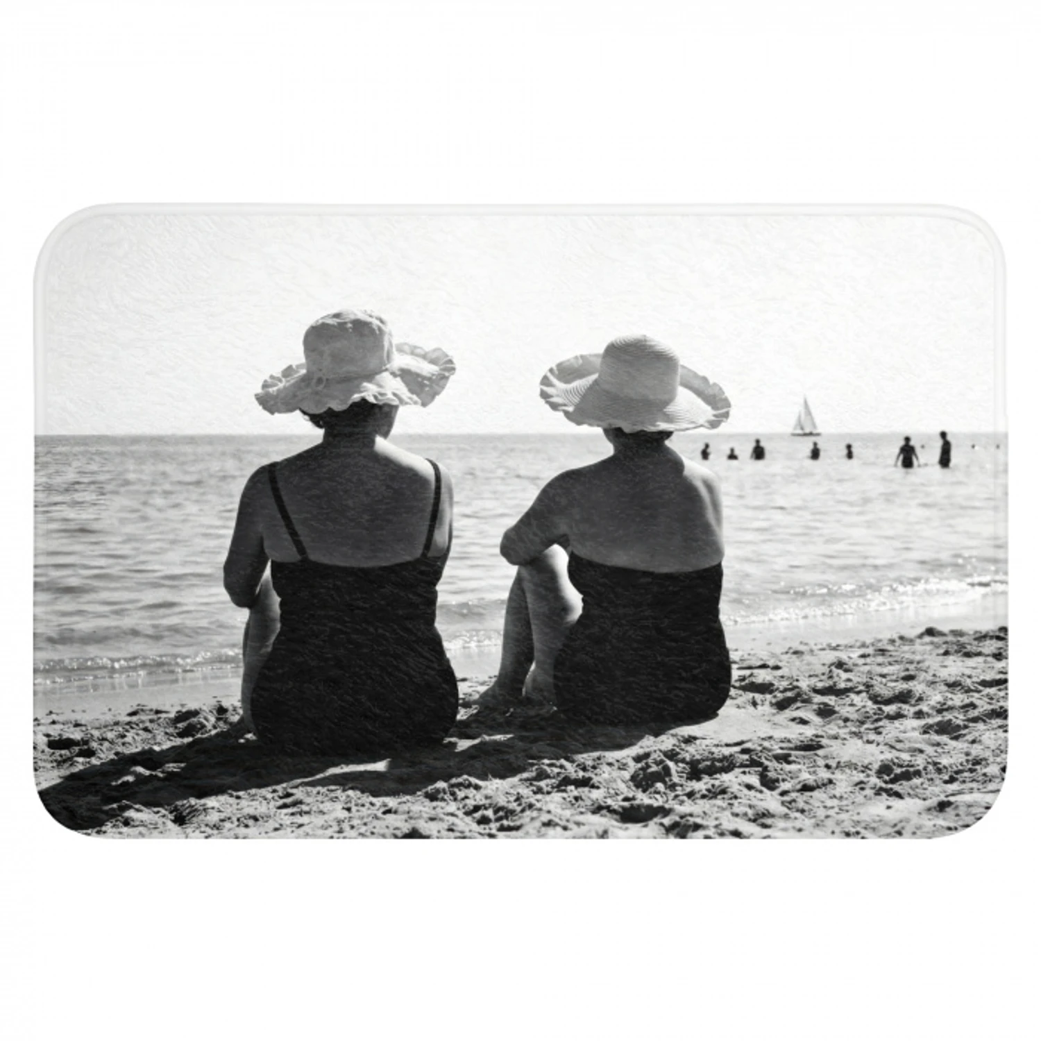 Vrouwen - Zonnehoed - Strand - Zwart - Wit Badmat klein -3d