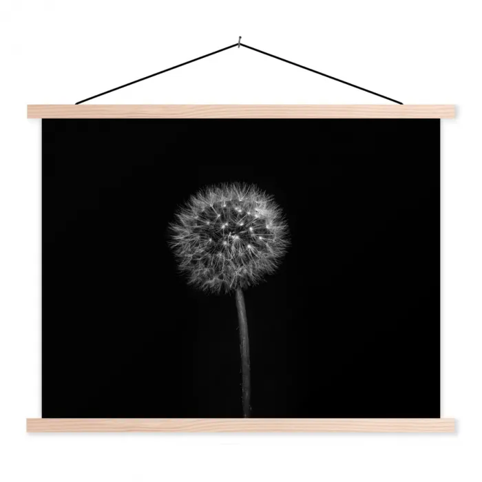 Paardenbloem - Zwart - Bloemen - Botanisch textielposter latten blank klein -3d