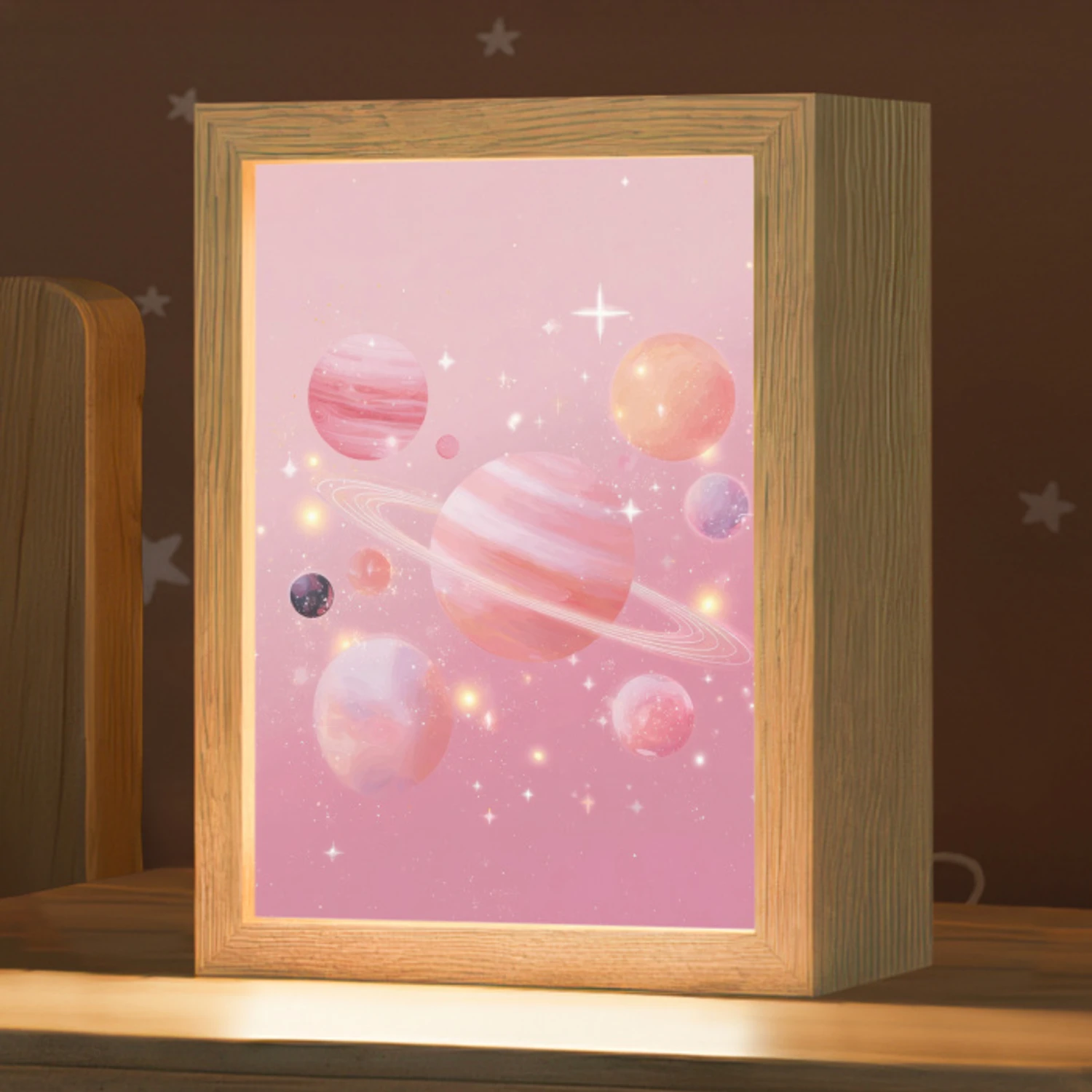 Planeten - Roze - Sterren Light Box met kabel klein -zzz_3d_website