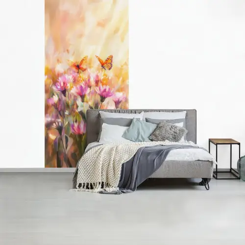 Vlinders - Oranje - Bloemen fotobehang vinyl groot -slaapkamer