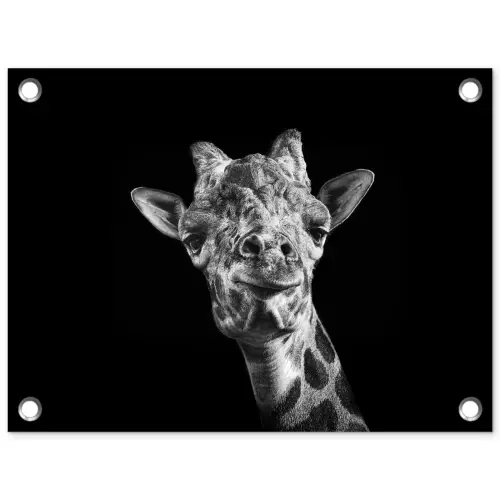 Giraffe - Dier - Zwart - Wit tuinposter los doek klein -3d