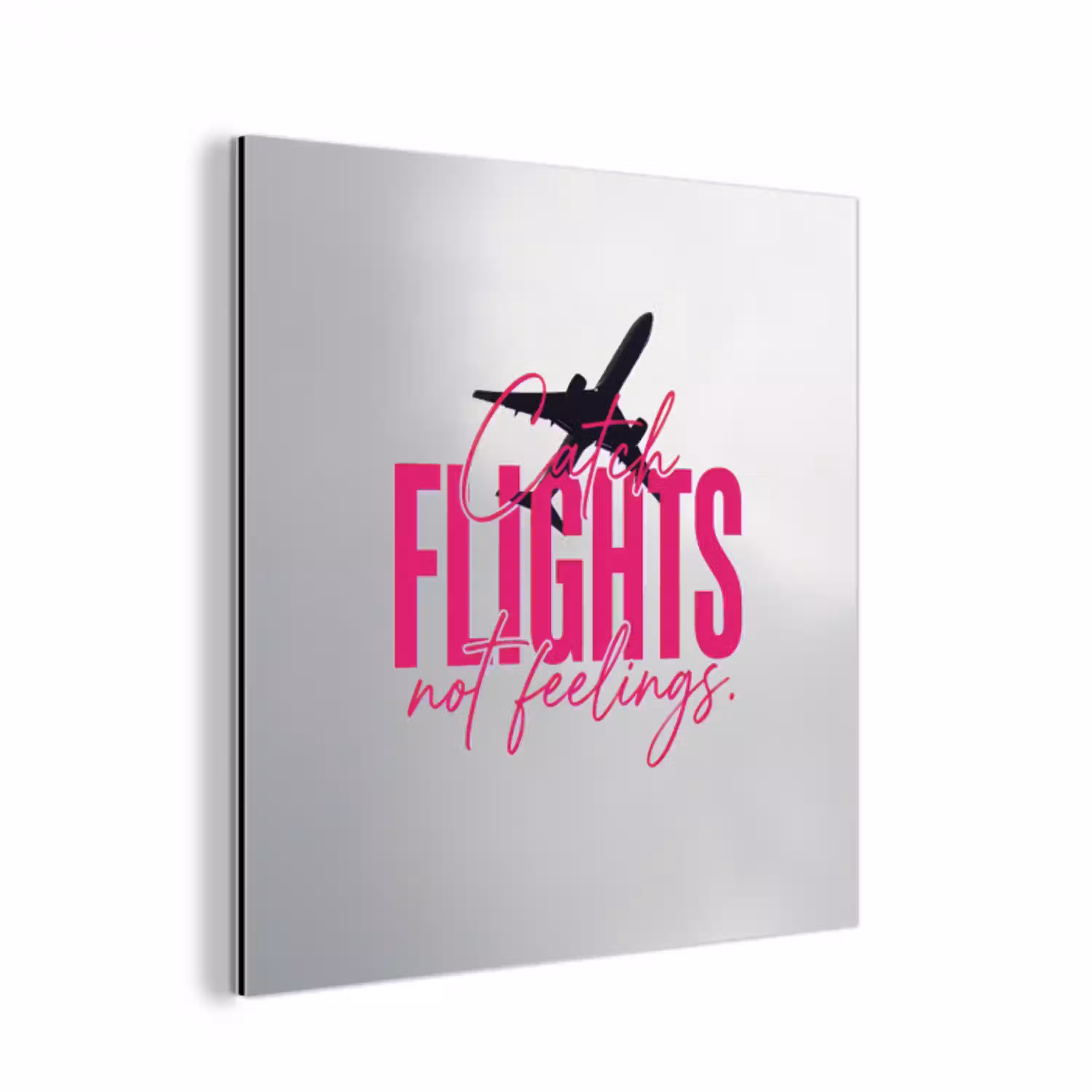 Catch flights not feelings - Vliegtuig - Roze aluminium wit klein -3d
