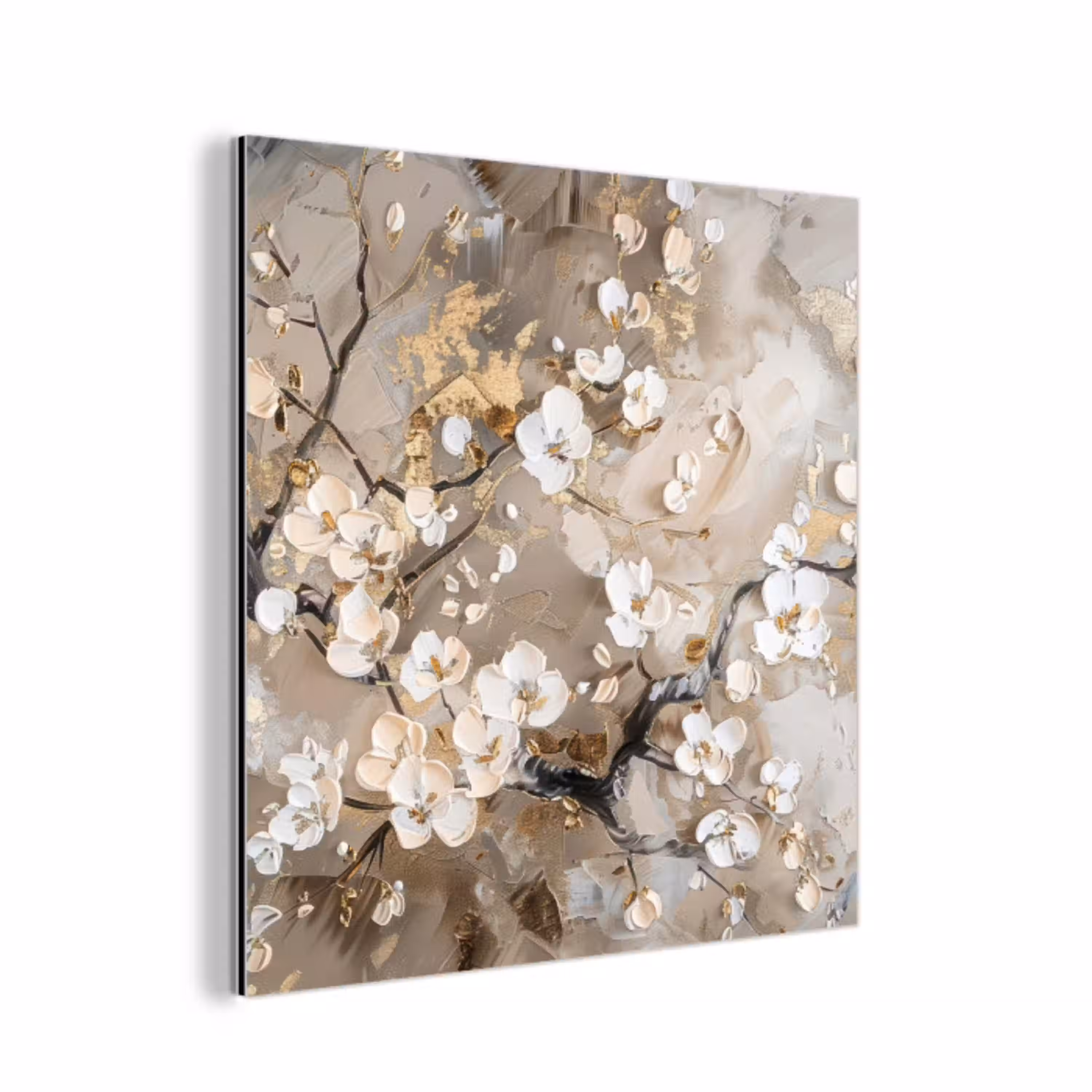 Bloemen - Wit - Goud - Beige  - Luxe aluminium wit klein -3d