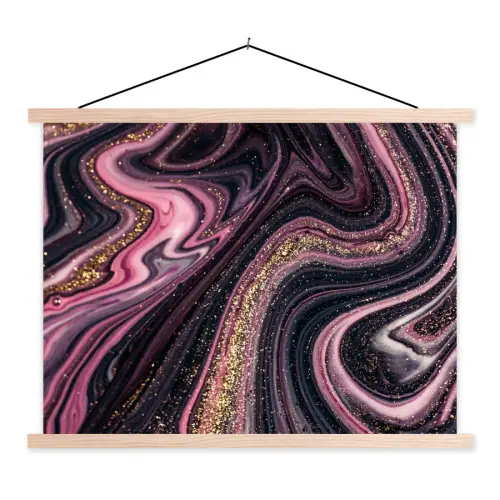 Marmerlook - Roze - Paars - Goud - Luxe - Marmer textielposter latten blank klein -3d