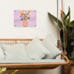 Vaas - Gestreept - Bloemen - Oranje tuinposter los doek klein -sfeer7