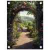 Doorkijk - Landschap - Bloemen - Rozenboog - Natuur tuinposter los doek klein -3d