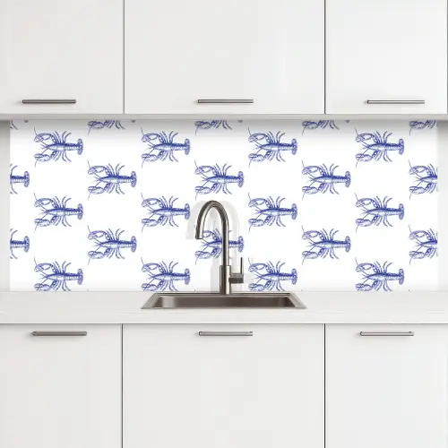 Kreeften - Patroon - Blauw - Wit keuken achterwand 2 middel -3d