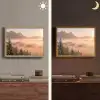 Zonlicht - Mist - Bergen - Bomen Light Box met batterij (Wandlamp) middel -sfeer3