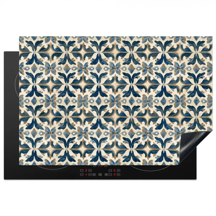 Tegel - Patroon - Blauw - Beige Inductie beschermer vinyl 3mm klein 276 -3d