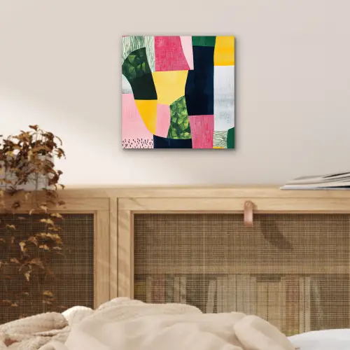 Abstract - Roze - Lappen - Vormen - Geel aluminium wit klein -sfeer3
