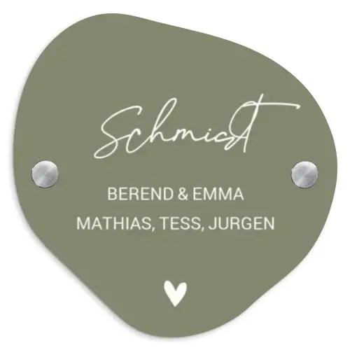 Olijfgroen - Sierlijk Naambord Organisch middel -3d