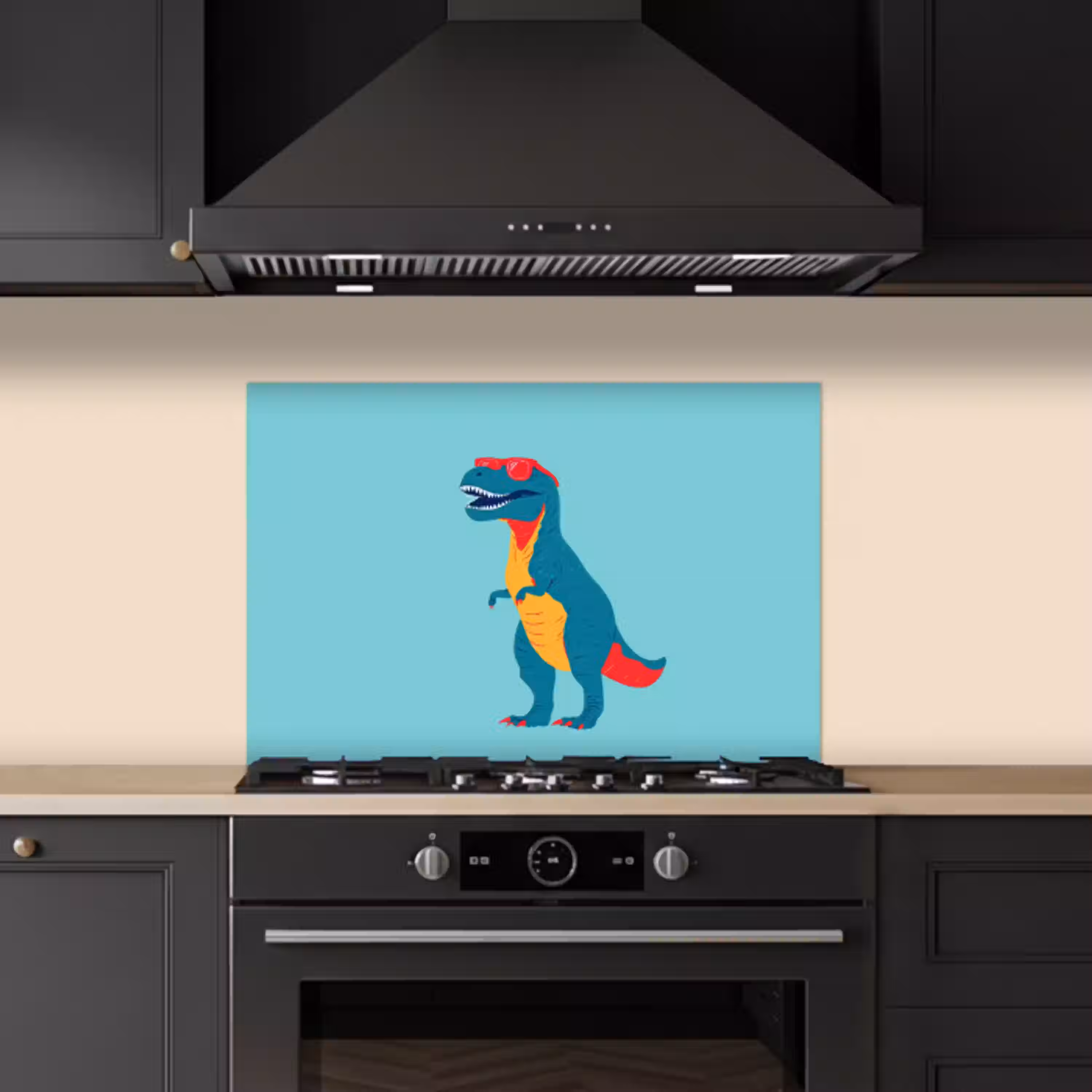 Dinosaurus - Blauw - Zonnebril keuken achterwand spatscherm klein -sfeer1