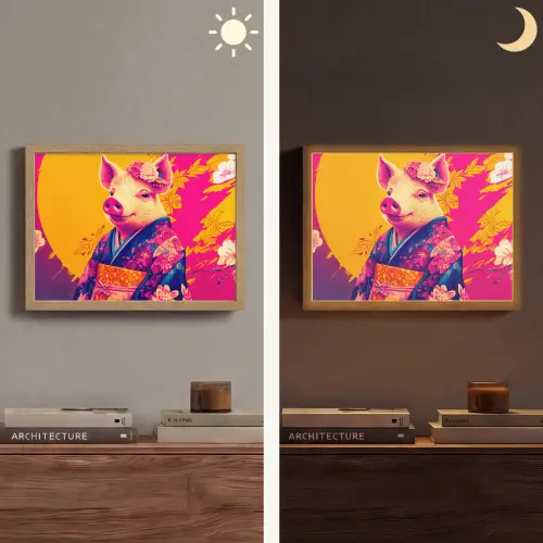 Varken - Bloemkroon - Kimono - Abstract Light Box met batterij (Wandlamp) middel -sfeer3