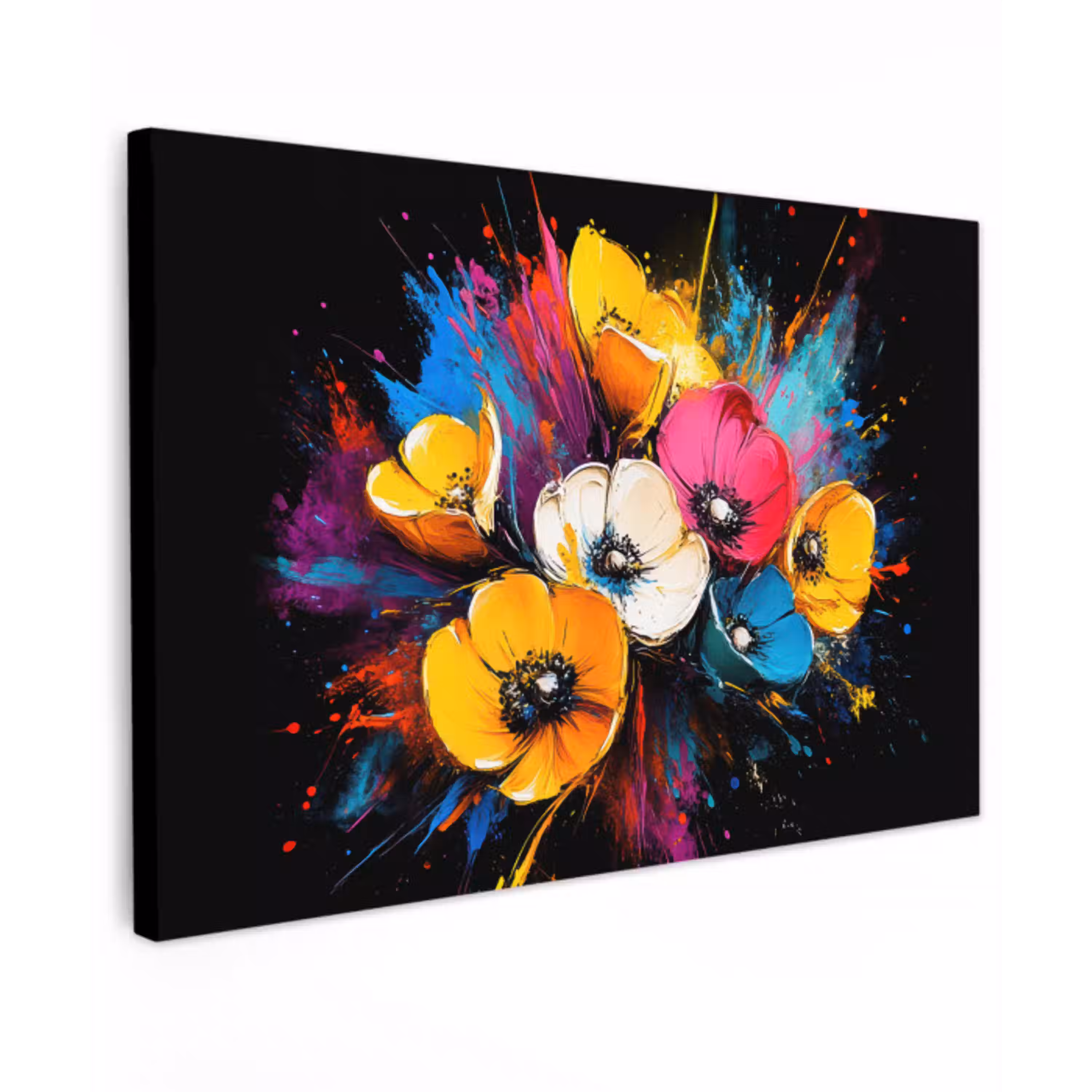 Bloemen - Kleurrijk - Graffiti - Modern - Boeket canvas 2cm klein -z3d