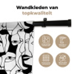 Lijnen - Gezichten - Zwart - Wit Wandkleed katoen klein 269 -sfeer2
