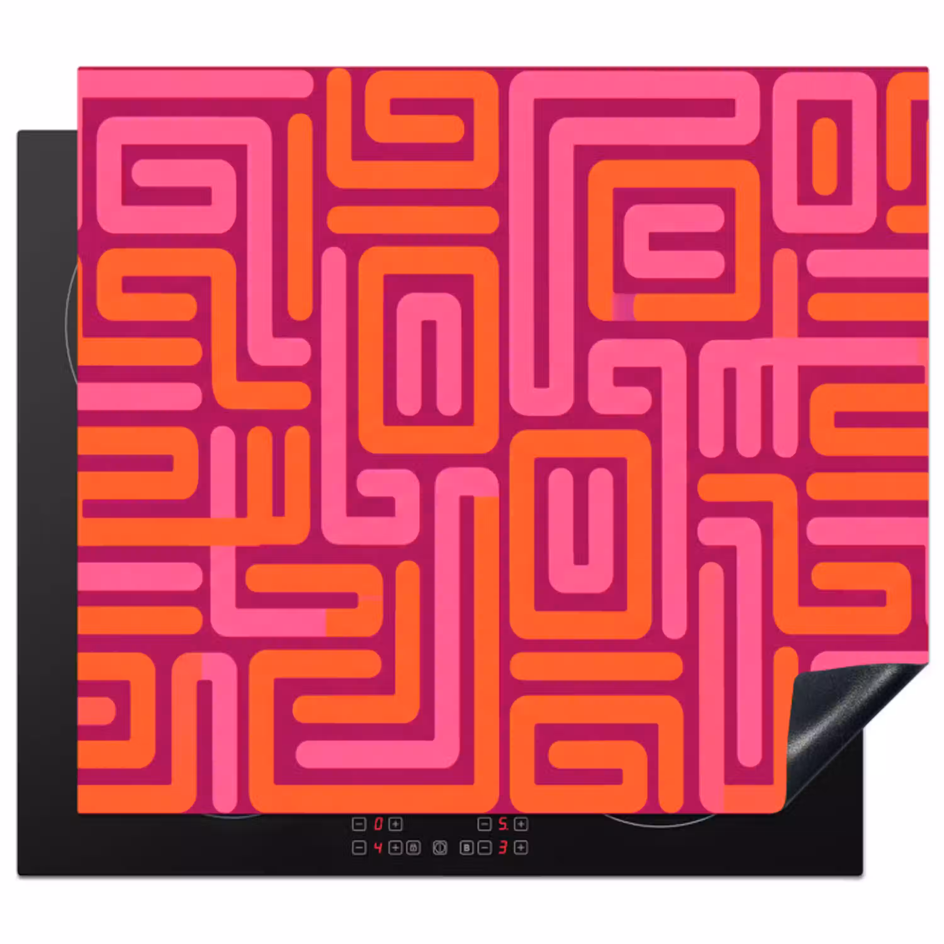 Abstract - Patroon - Lijnen - Roze - Oranje Inductie beschermer vinyl 3mm middel -3d
