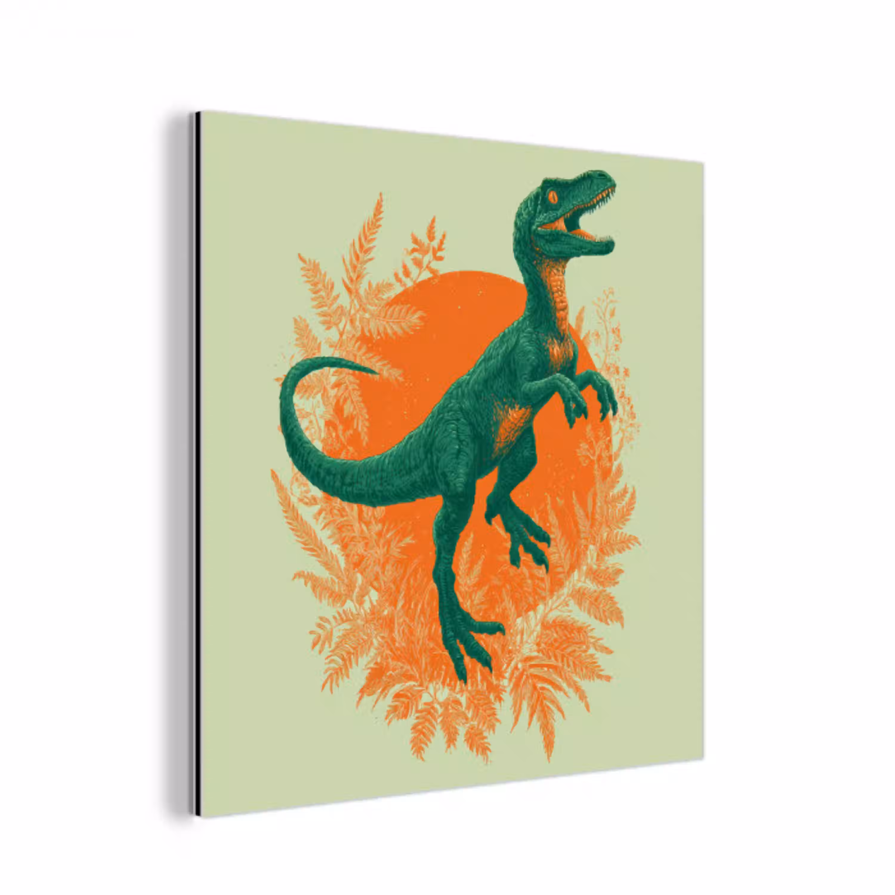 Dinosaurus - Groen - Planten - Cirkel aluminium wit klein -3d