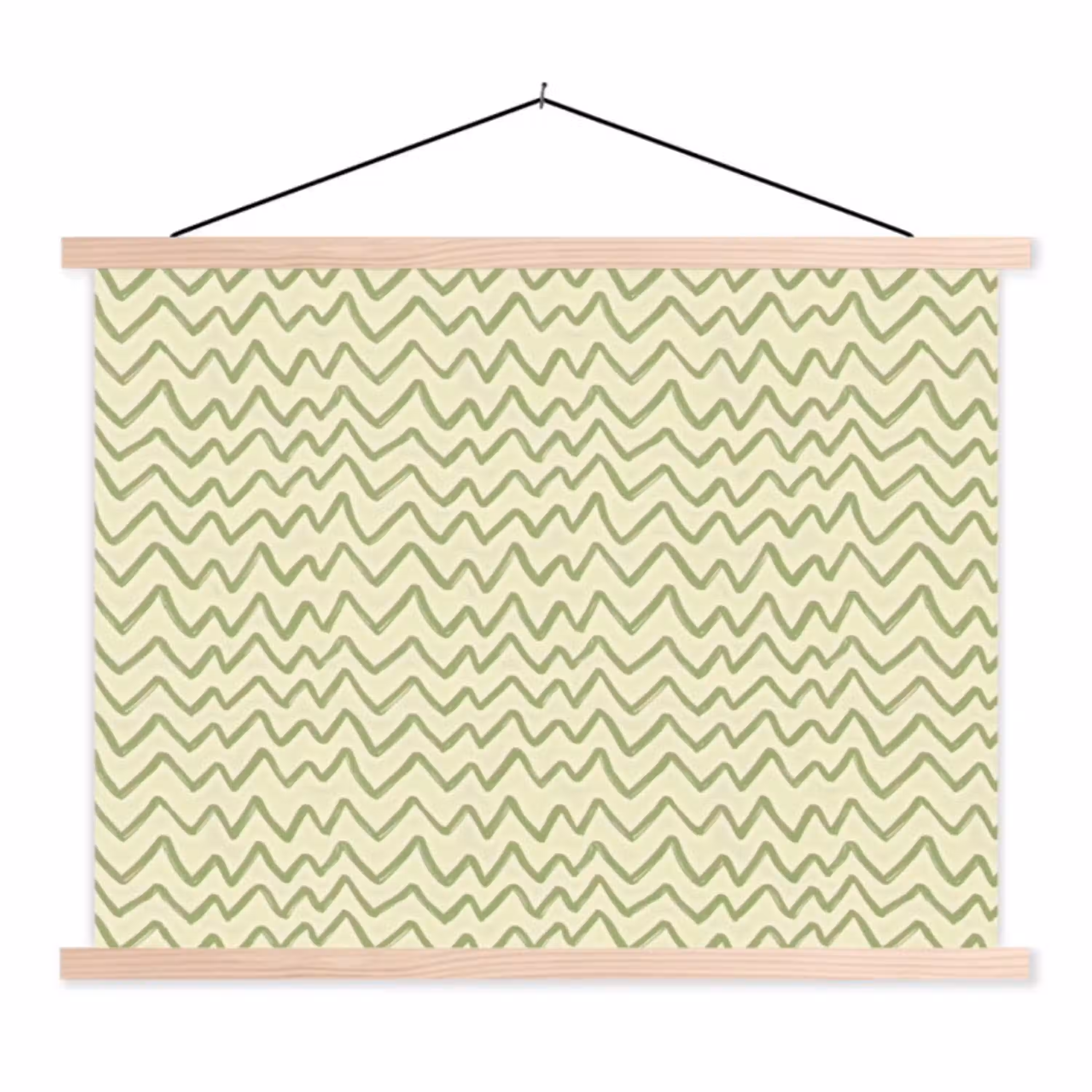 Saliegroen - Zigzag - Handgetekend - Patroon textielposter latten blank klein 122 -3d