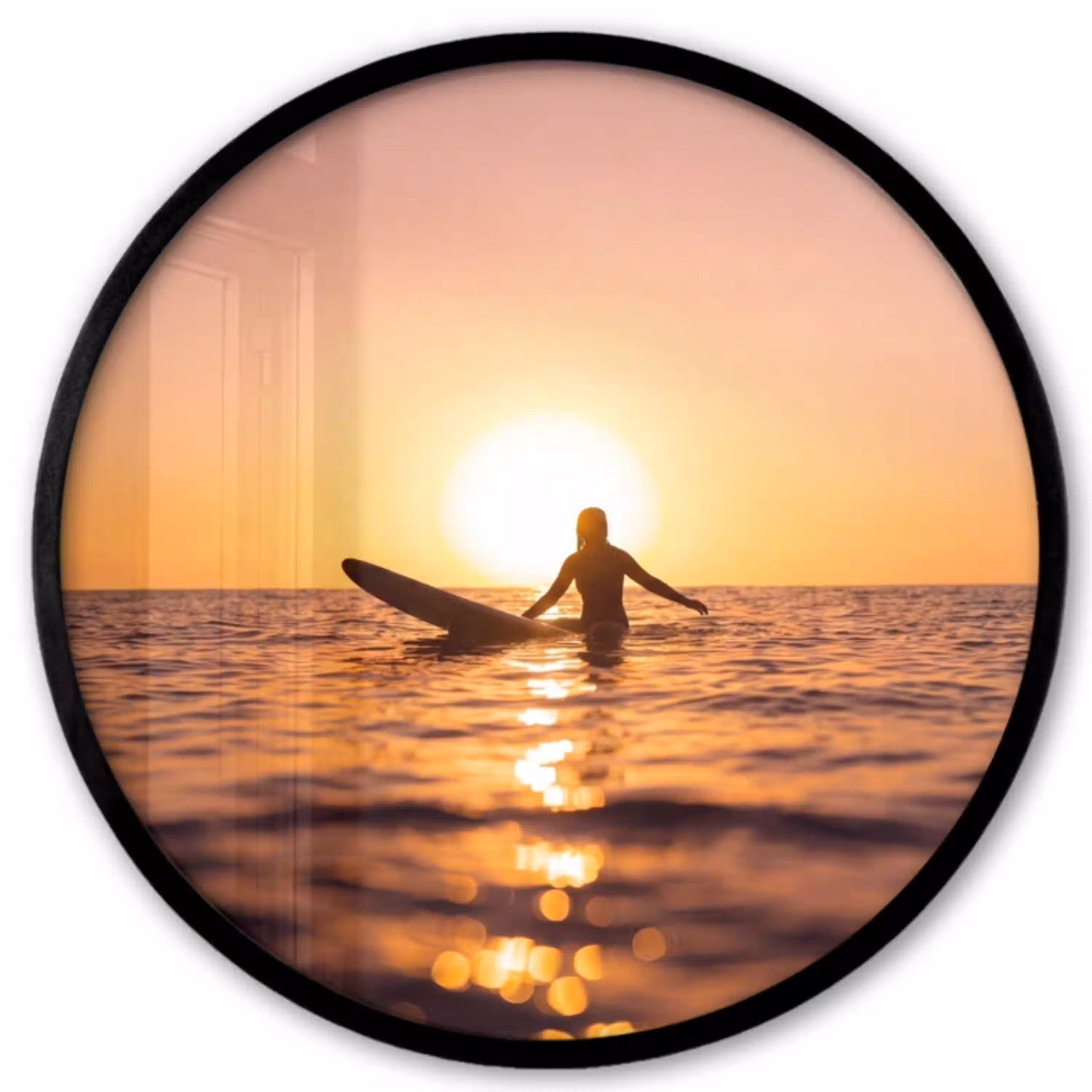 Persoon - Surfen - Zonsondergang - Zee - Oranje Fotolijst rond zonder passe partout klein -3d