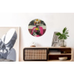 Vrouw - Kat - Bloemen - Kopje - Retro Wandcirkel aluminium klein -kantoor