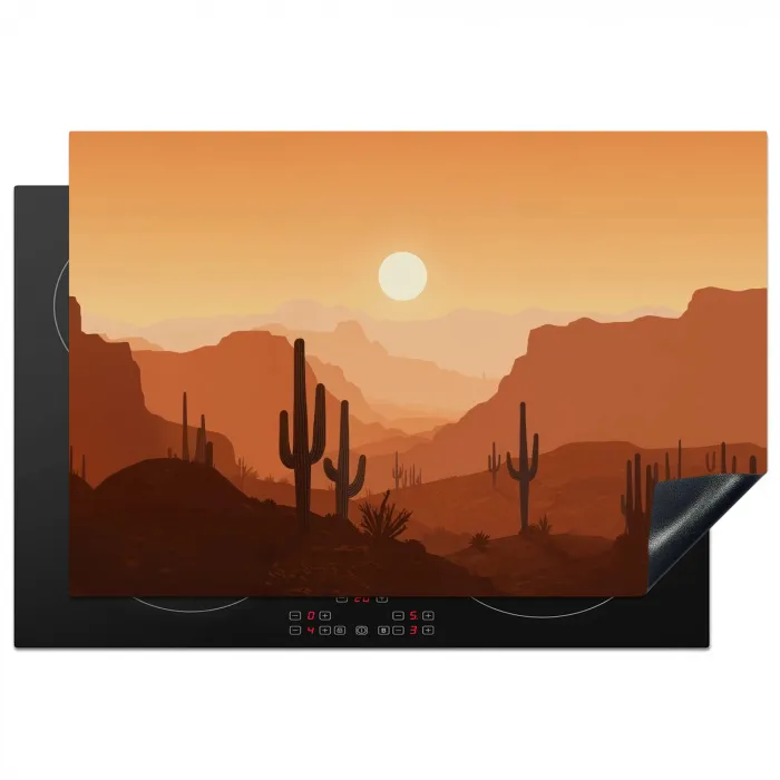 Landschap - Woestijn - Cactussen - Zon Inductie beschermer vinyl 3mm klein -3d