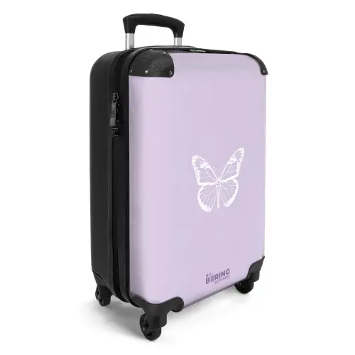 Paarse achtergrond met witte vlinder NBS - Handbagage koffer - Kinderen Unisex middel -productfoto_3d