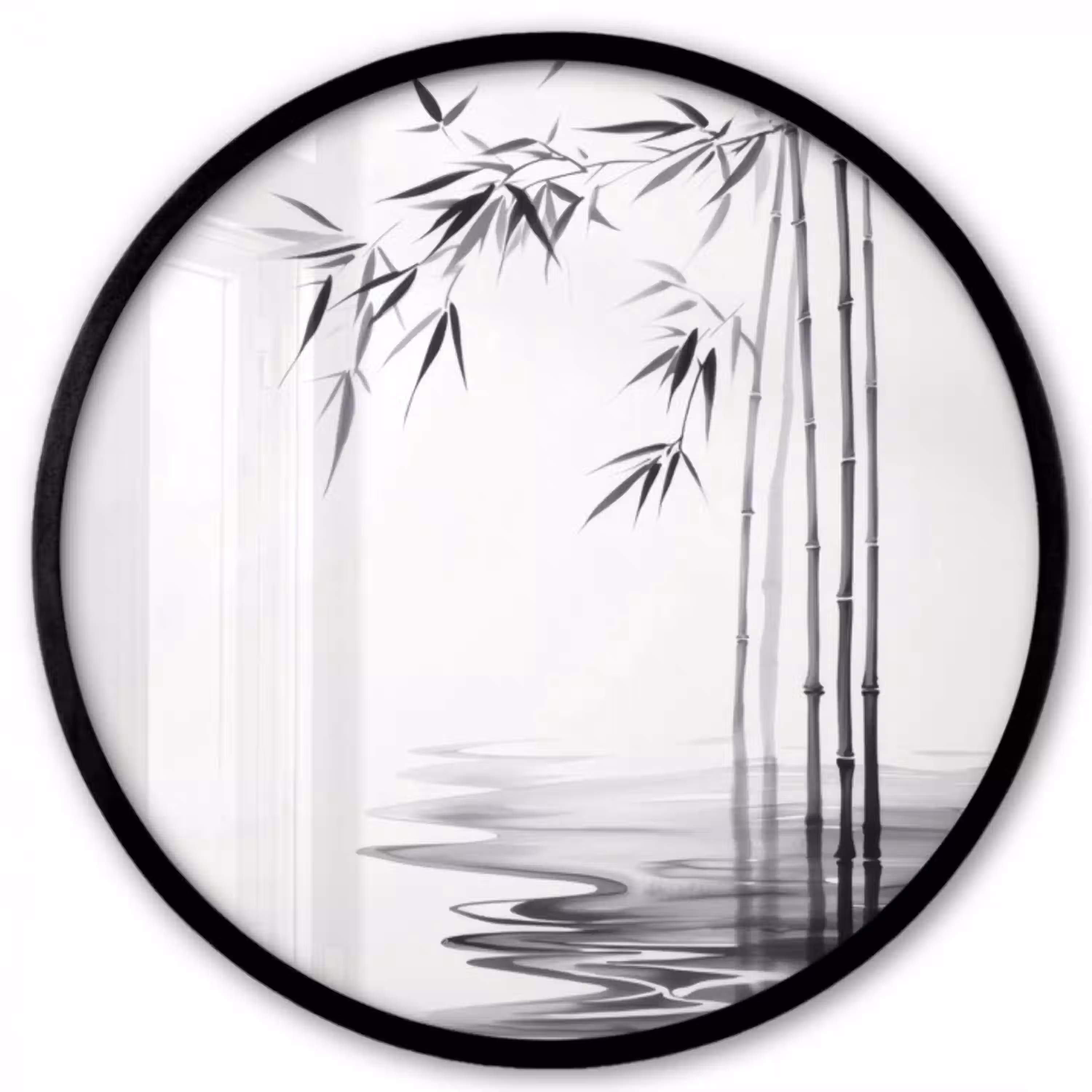 Bamboestammen - Water - Minimalistisch - Wit Fotolijst rond zonder passe partout klein -3d