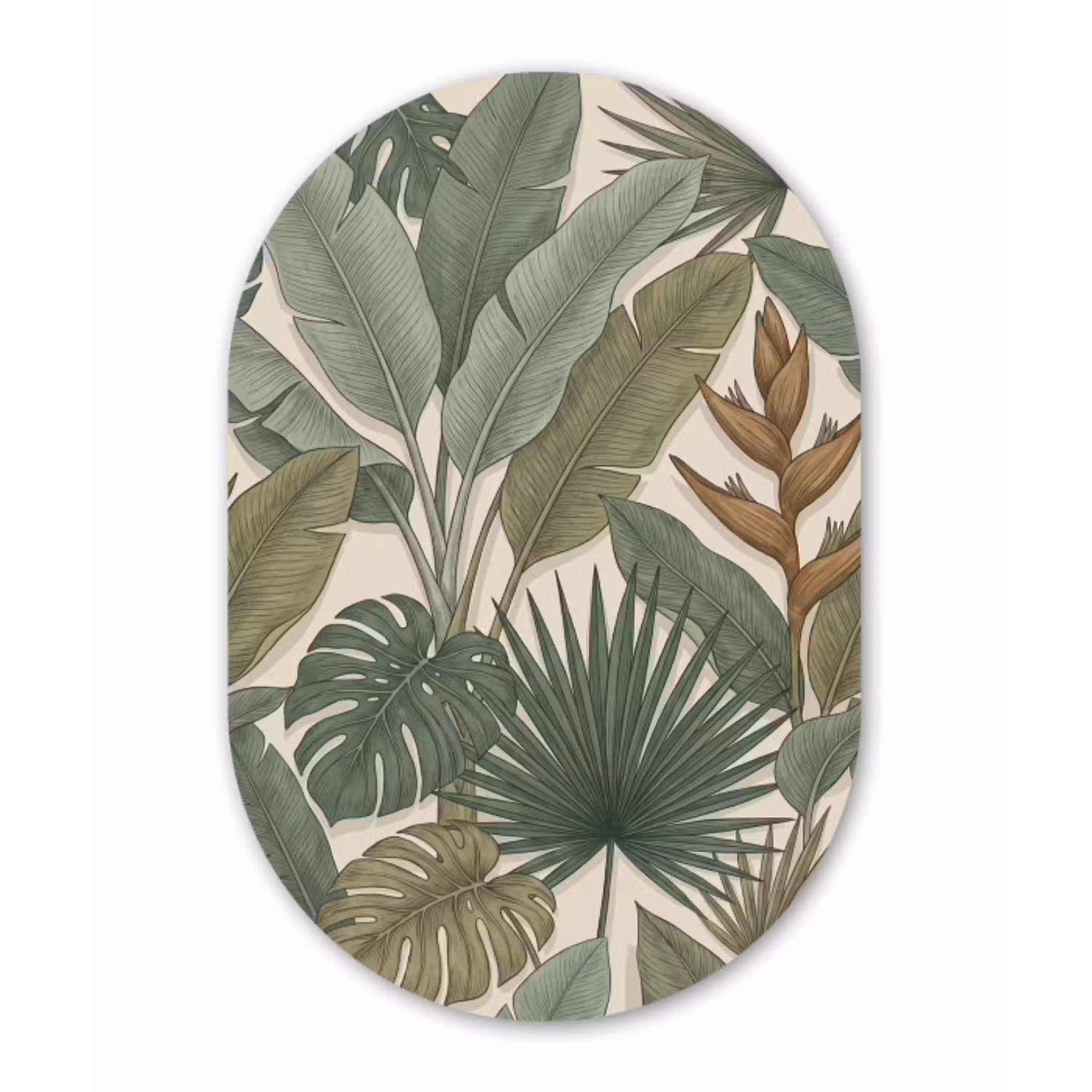 Planten - Tropisch - Natuur - Illustratie - Groen Wandcirkel Ovaal Aluminium middel -3d