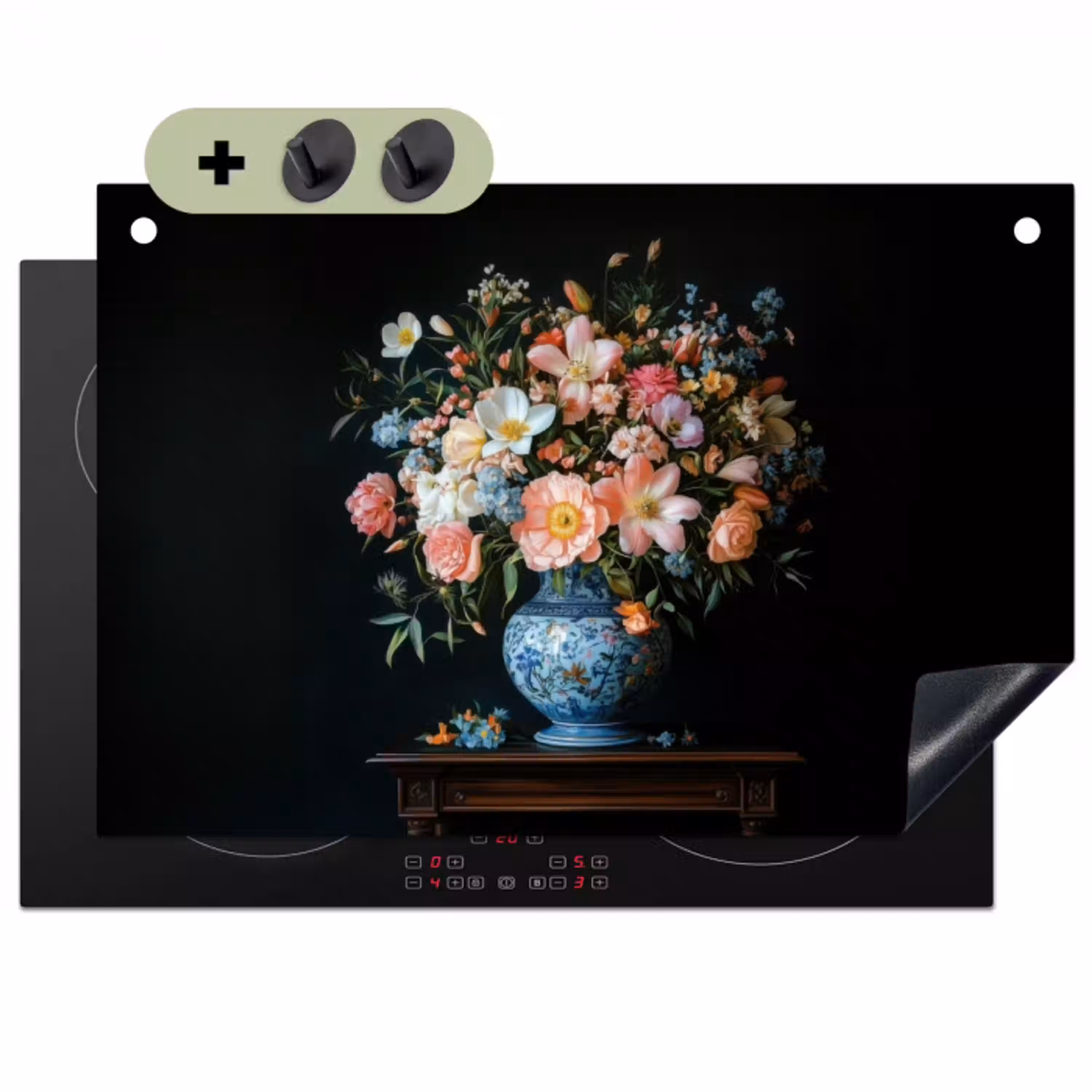 Roze - Bloemen - Vaas - Kleuren Inductie beschemer met haakjes klein -3d