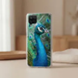 Pauw - Veren - Blauw Telefoonhoesje Samsung Galaxy A12 klein -sfeer2