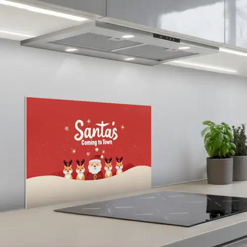 Illustratie - Kerstman - Rendieren - Rood keuken achterwand spatscherm klein -3d_schuin
