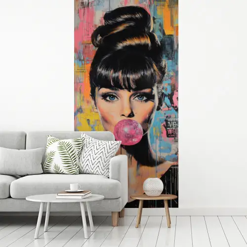 Kauwgom - Vrouw - Penseelstreken - Modern fotobehang vinyl groot -woonkamer