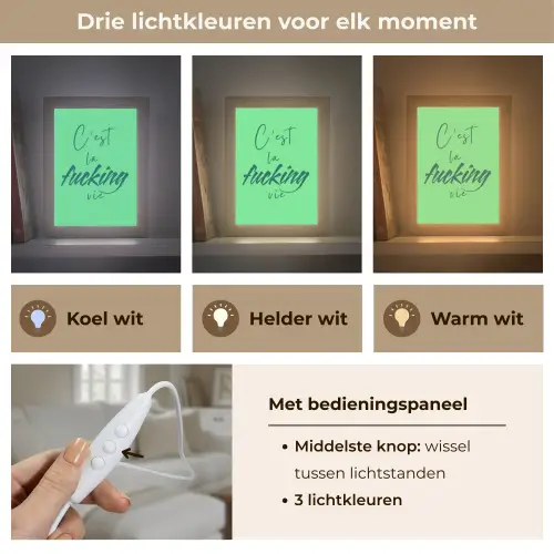 c'est la fucking vie - Groen - Penseelstijl Light Box met kabel (Tafellamp) klein -USP_lichtkleurNL