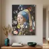 Meisje met de parel - Johannes Vermeer - Bloemen Textielframe - compleet frame klein -sfeer1