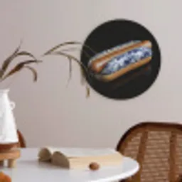 Hotdog - Porselein - Delfts blauw - Eten Akoestische PET Vilt - Rond klein -sfeer3