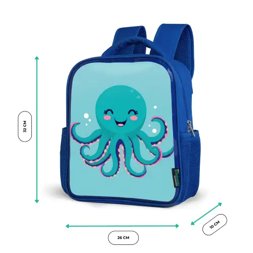 Octopus - Blauw - Gezicht Kinderrugzak - Blauw middel -productfoto_formaten