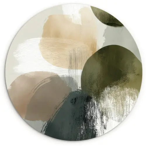 Minimalistisch - Cirkels - Penseelstreken - Beige Wandcirkel kunststof plaat 5mm dik klein -3d