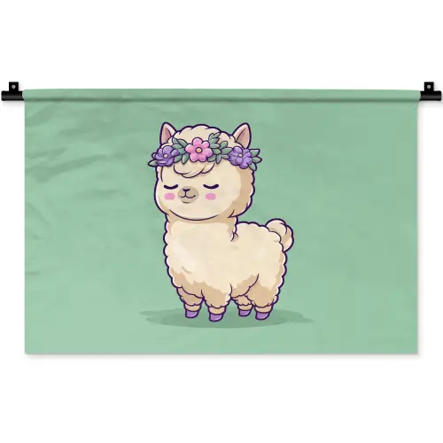 Alpaca - Groen - Bloemendiadeem Wandkleed katoen klein -zz3d