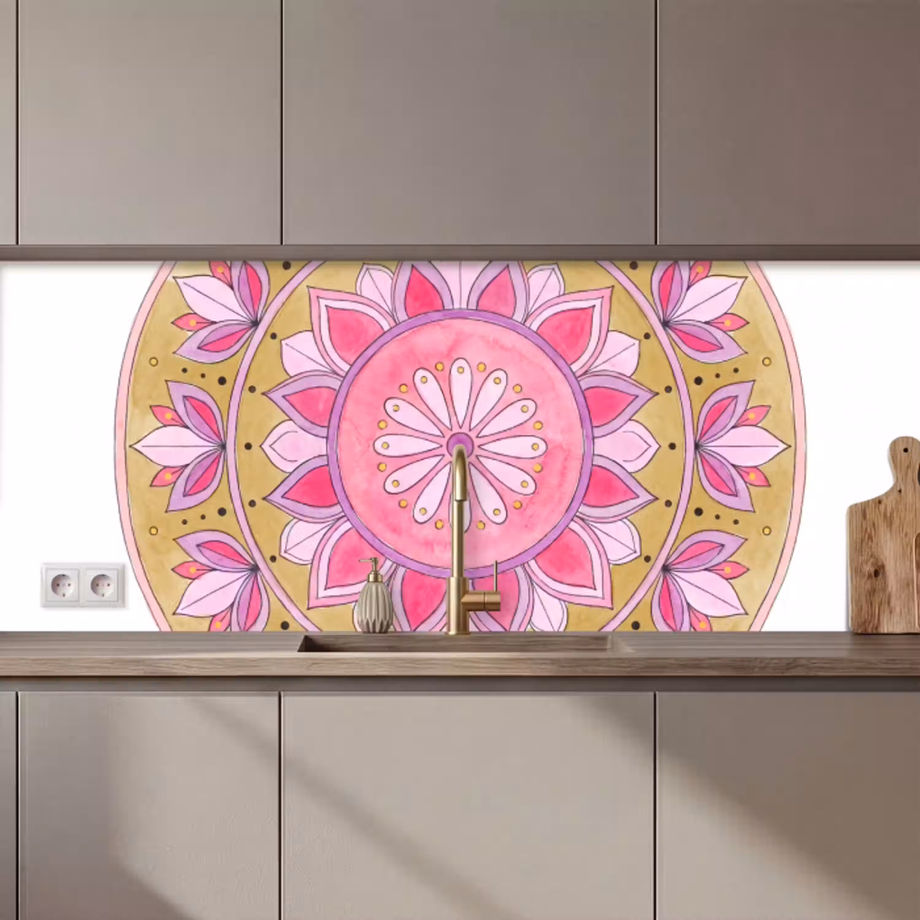 Mandala - Patroon - Kunst - Aquarel - Roze keuken achterwand 2 middel zz_3dshopping